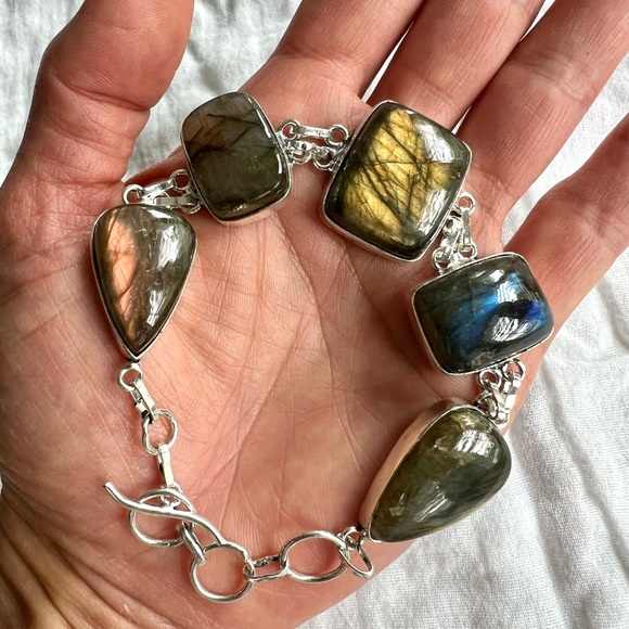 925 AMAZING! Chunky Flash Labradorite Bracelet - Picture 1 of 11